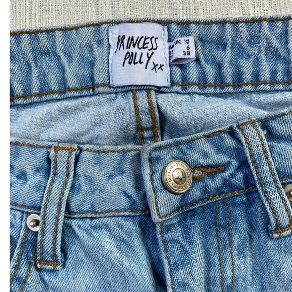 PP Denim Fairmount Straight Leg Jean Light Wash‎ Blue Ripped Knee Jeans 6 - Picture 13 of 15